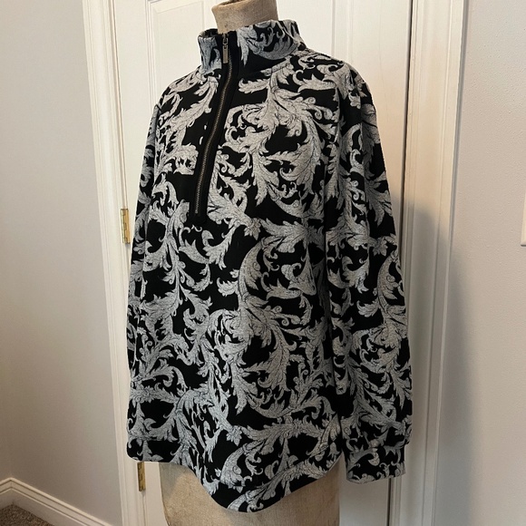 Soft Surroundings Black Grey Swirls Floral Dressy Pullover 1/4 zip L - Picture 3 of 7